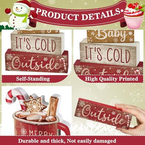 Moucuny 4 Pcs Christmas Table Decorations Indoor, Hot Cocoa Wood Block Sign