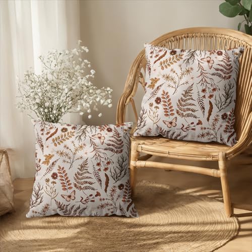Burnt Orange Fall Floral Pillow Covers 24x24 Set of 2 Seasonal Autumn Wildflower Rustic Outdoor Throw Pillow Covers Thanksgiving Cushion Case for Farmhouse Living Room Decor