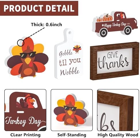 Thanksgiving Tiered Tray Decor - Give Thanks Turkey Wooden Signs Bead Garland Table Signs Farmhouse Decorations for Thanksgiving Party Home Kitchen Office