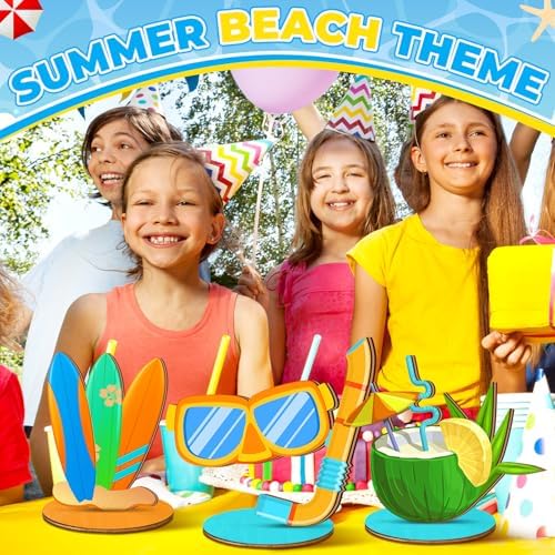 Marsui 12 Pcs Summer Wooden Table Decorations Tropical Beach Centerpieces