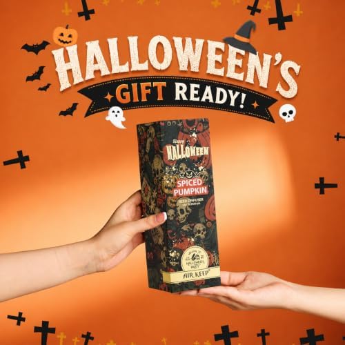 Airkeep Halloween Reed Diffuser Set,3.38 fl oz (100 ml) - Pumpkin Chai Oil Diffusers with 8 Reed Sticks, Home Fragrance