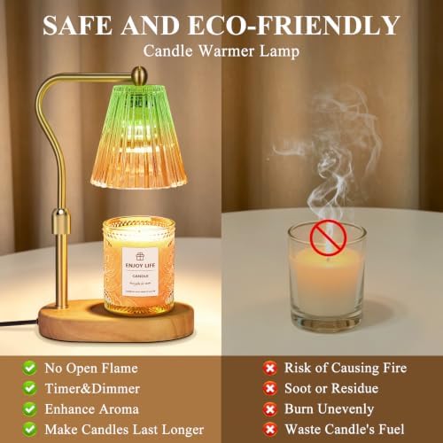 seenlast Green Gold Candle Warmer Lamp with Timer Dimmer Adjustable Height,Mothers Day Gifts,Electric Wax Warmer