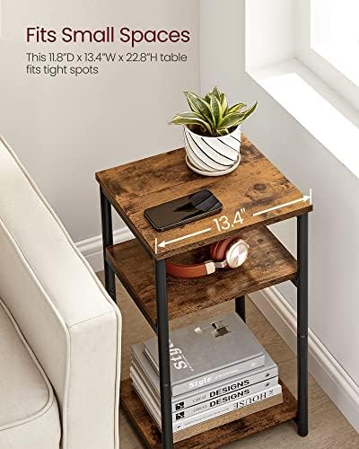 VASAGLE Side Table, Small End Table, Tall Nightstand, Steel Frame