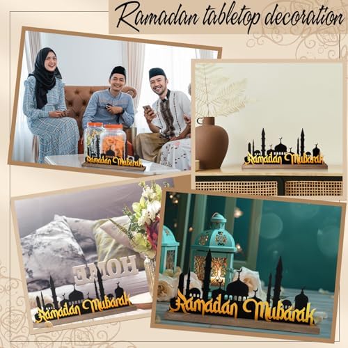 DoubleFill Ramadan Mubarak Decorations for Home Office, Table Metal Sign