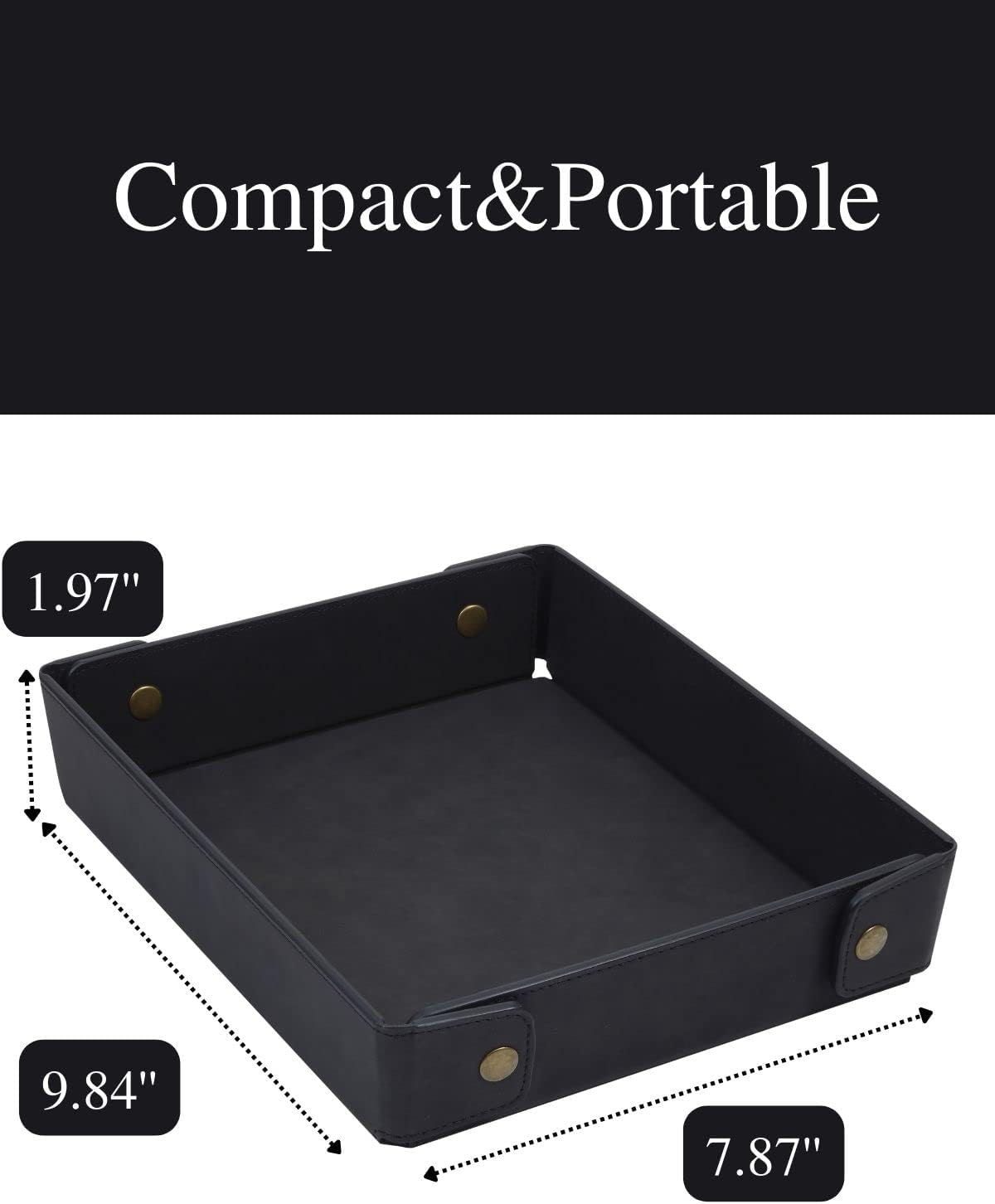 Faux Leather Valet Tray Organizer for Men / Black / Rectangle