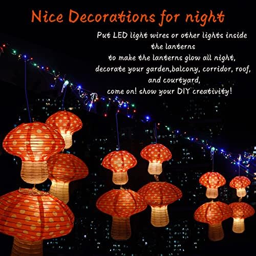 Windspeed 4Pcs Mushroom Shaped Paper Lanterns 8 inch & 12 inch