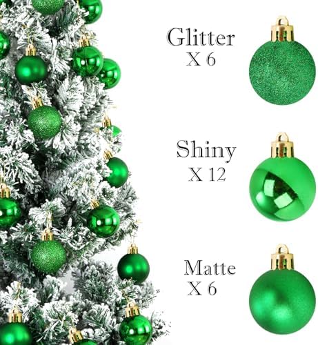 Emopeak 24 Count Grass Green Mini Christmas Balls Ornaments 1.57 Inch