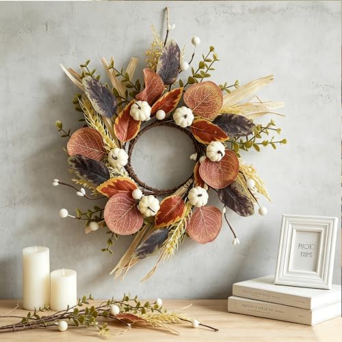 4 Pcs Fall Candle Rings 12 Inch Thanksgiving Autumn Pumpkins Wreaths