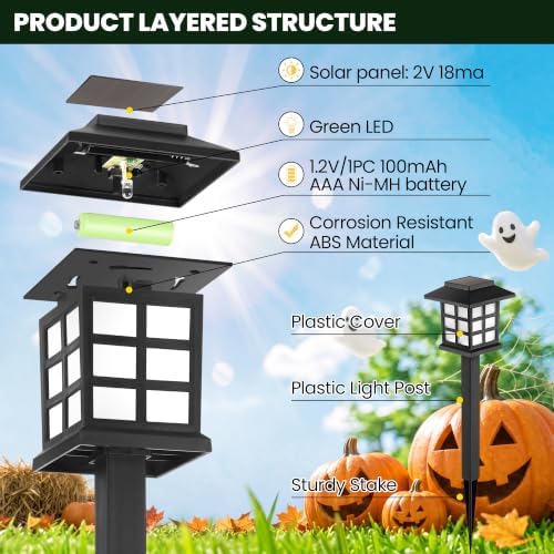 GIGALUMI Halloween Solar Lights Outdoor,12ps Green Halloween Decorations.