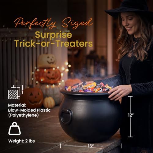 Union Products Black 16 Inch Spooky Witch Cauldron for Indoor and Outdoor Halloween Decoration and Trick or Treat Candy Container, Black