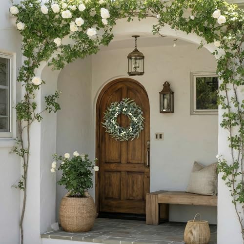 Pinkpum 20'' Eucalyptus Wreath for Front Door Green Decor for Home Farmhouse Wall Spring Summer Fall Outdoor Indoor