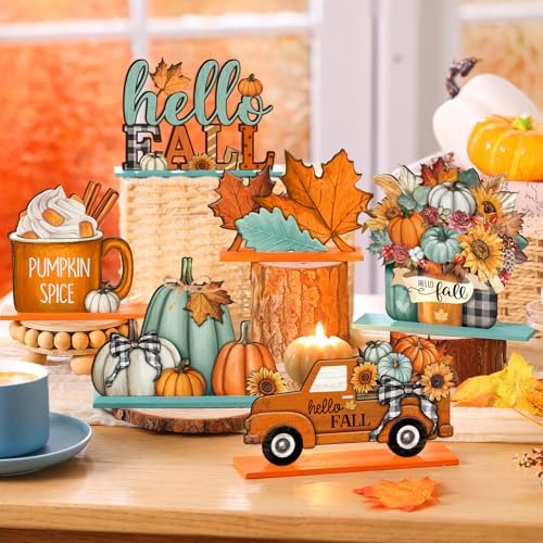 Yousoontic 6 Pcs Fall Thanksgiving Table Decor, Classic, Orange and Blue