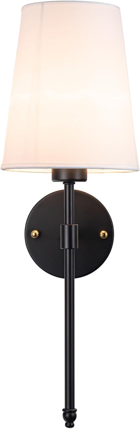 YHCDLAMP Battery Operated Wall Sconce Light with Remote Control, Dimmable Wall Sconce Set of 2 with White Fabric Shade