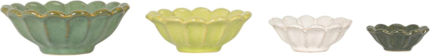 4-Piece Stoneware Reactive Glaze Flower Shaped Bowl Set / Spring Tones