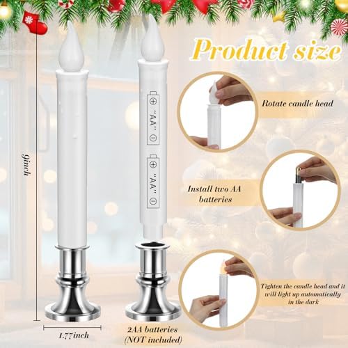 Yungyan 20 Pack Window Candle Lights with Sensor Dusk to Dawn, Silver Base