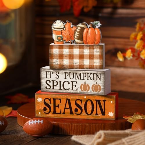 Lineshading 4 Pcs Fall Football Table Decor, Pumpkin Spice Coffee Bar Sign