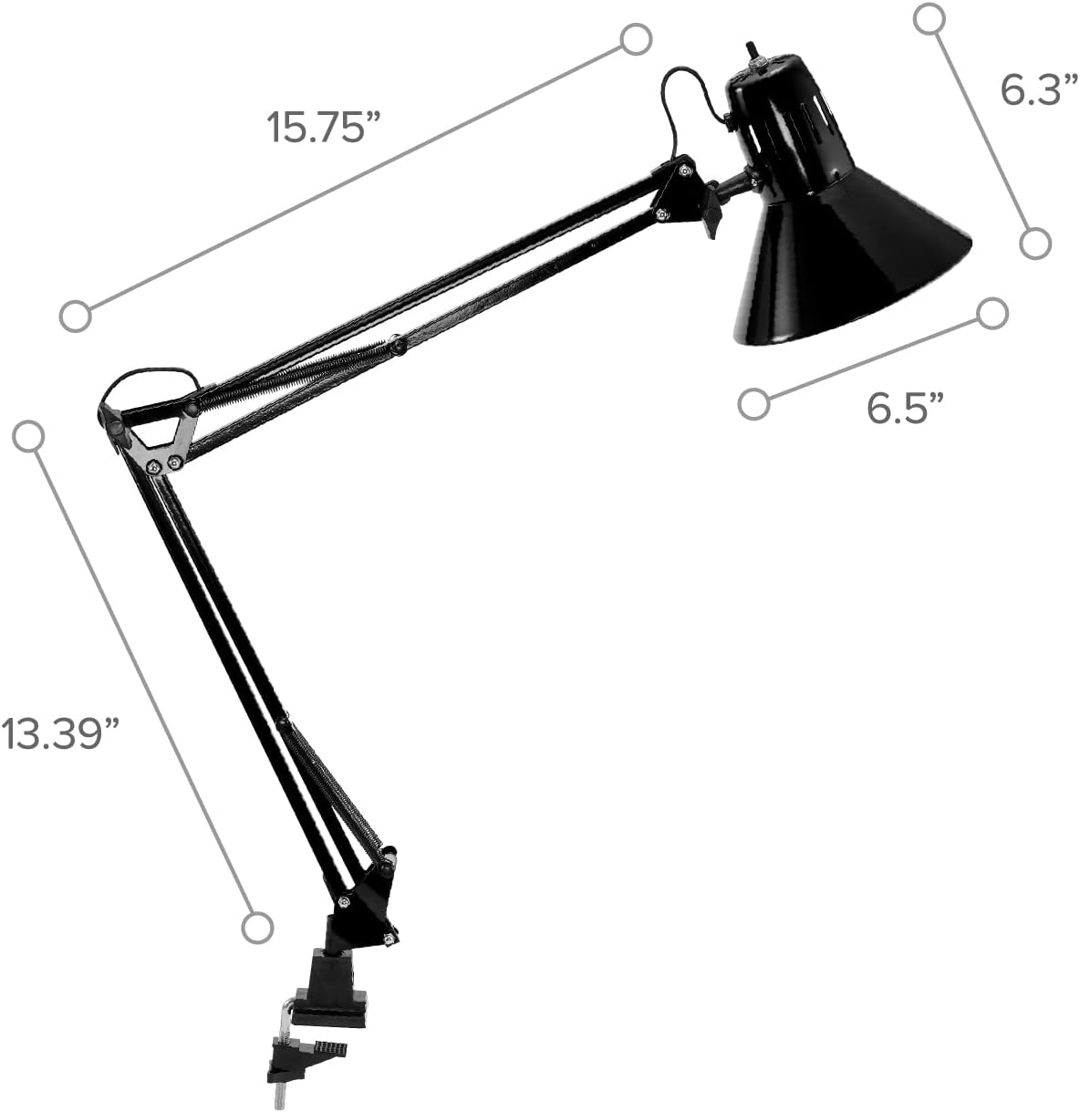 Bostitch Office VLF100 LED Swing Arm Desk Lamp with Clamp Mount, 36" Reach, Includes LED Bulb,Black