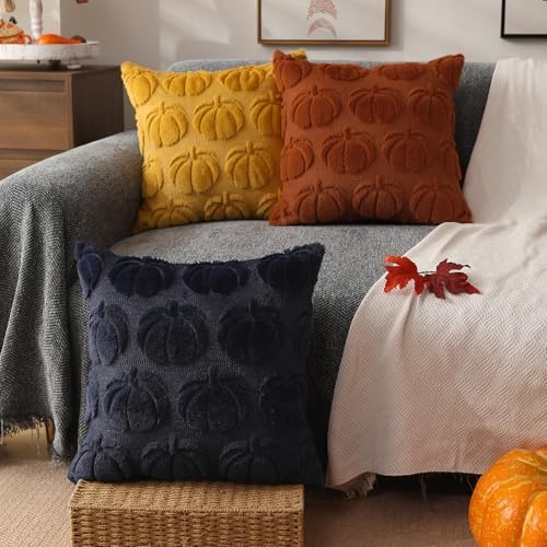 DFXSZ Fall Pillow Covers 16x16 2Pcs Rust Pumpkin Fall Decorations for Home