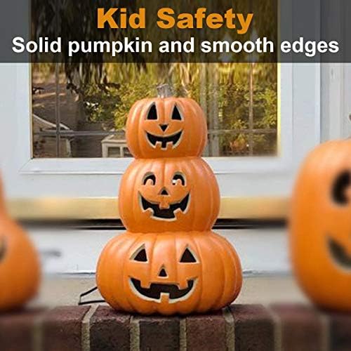 14“ Halloween Pumpkin Lantern - Light Up Pumpkin with Unique 3 Tiers Design - Lightened Large Pumpkin with Waterproof ETL Certified Cord Plug and 2 Safety Fuse - 14 Inch
