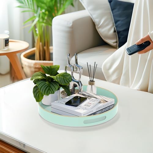MAONAME 13" Mint Green Decorative Tray, Round Serving Tray with Handles