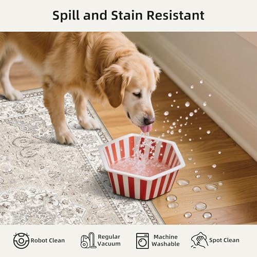 Washable Kitchen Rug Set of 3: Boho Non-slip Soft Stove Sink Mat Light Weight Stain Resistant Carpet for Dog Bowl Area