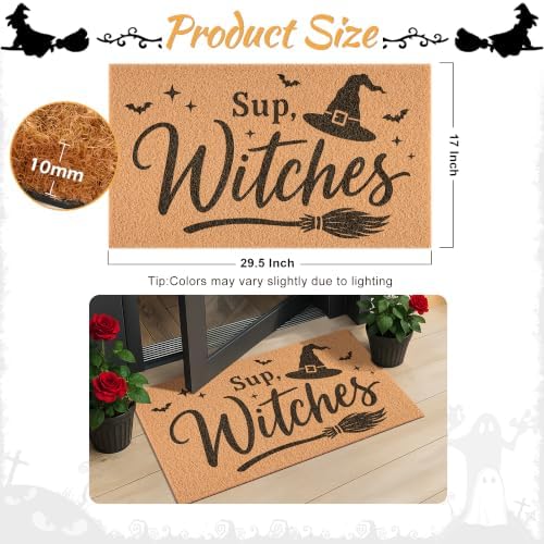 Halloween Door Mat Sup Witches Welcome Mat with Hat Broom Bat 17" x 29.5"