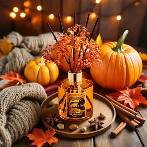 COCORRÍNA Reed Diffuser - Spiced Pumpkin 6.7 fl oz Scented Diffuser with 8 Sticks Home Fragrance Bathroom Shelf Decor
