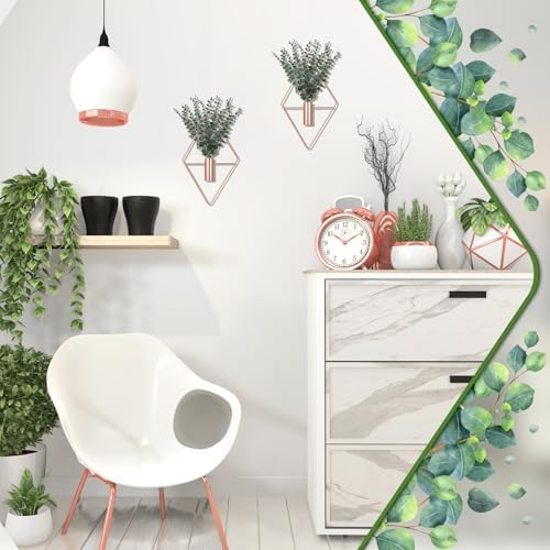 Jexine 2 Pcs Hanging Artificial Planters Wall Decor, Rose Gold, Eucalyptus