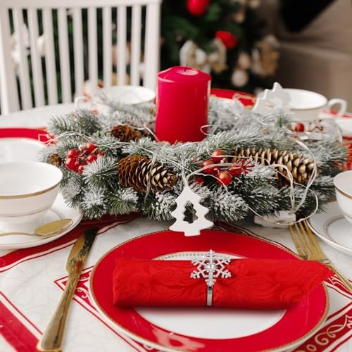 Patelai 12 Pieces Christmas Snowflake Napkin Rings Rhinestone, Silver