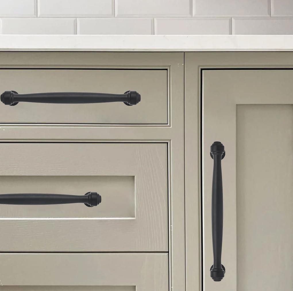 6-1/ Cabinet Pulls Kitchen Matte Cabinet / 6-1/4 Inch Hole Center / Black / 4 Inch / Set of 10