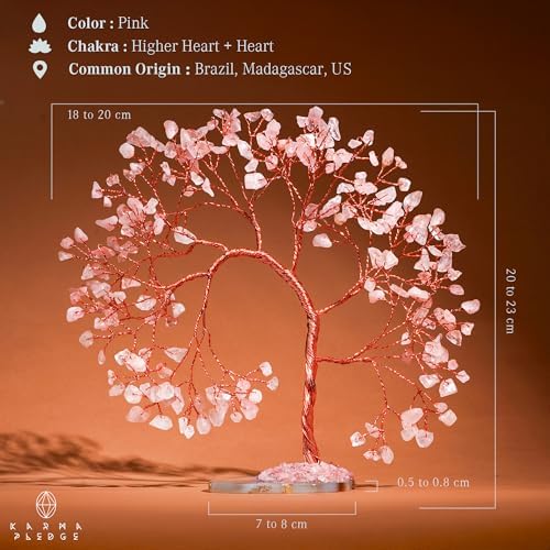 Rose Quartz Crystal Tree of Life for Home, Office, Room, Wall Decor to Bring Money & Good Luck, Handmade Healing Chakra