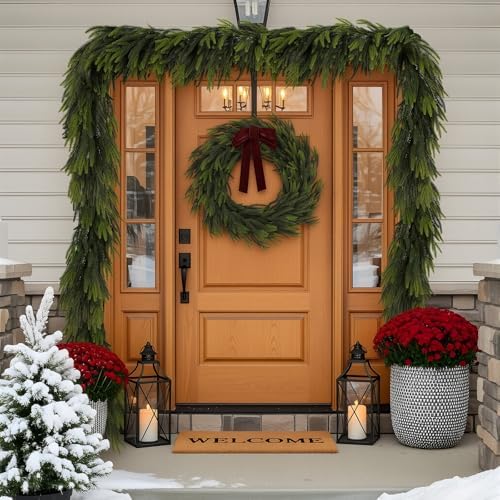 N&T NIETING 15FT Christmas Norfolk Pine Garland Real Touch Pine Artificial Garlands Faux Greenery Garland Winter Christmas Garland for Table Mantle Fireplace Indoor Outdoor Xmas Decorations (1 Pcs)