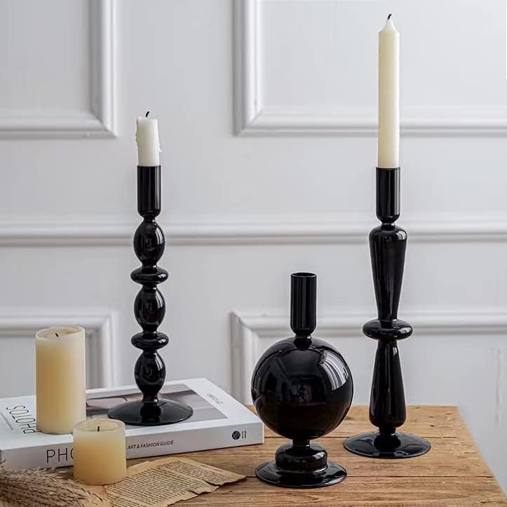Candle Stick Candle Holder, Glass Candle Holders for Table Centerpiece, Modern Style Black Candle Holder Mixed 4pcs