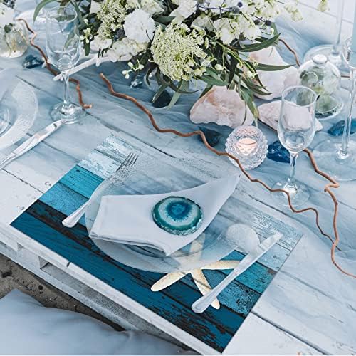 Whaline 50 Pack Summer Ocean Paper Place Mats Coastal Starfish Seashell Disposable Placemats 10x14 in Blue Beach Seaside Seasonal Placemat Decorative Table Mat for Dinner Wedding Birthday Party Decor