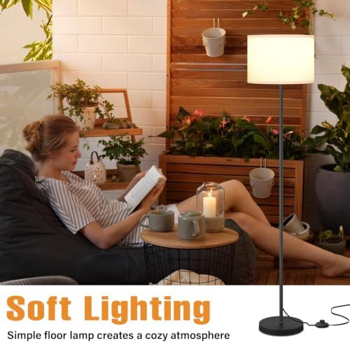 Modern Floor Lamp Simple Design with White Shade & Foot Pedal Switch