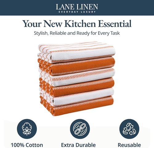 LANE LINEN Tea Towel for Kitchen 100% Cotton Absorbent & Soft 6 Pack - Rust