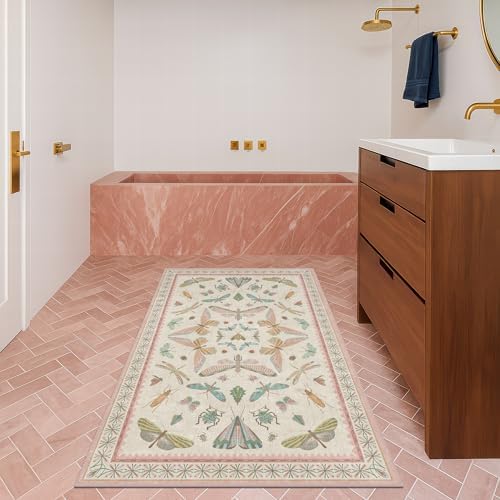 3x5 Flower Area Rug for Girls Bedroom - Washable Light Pink Large Entryway Rug for Laundry Room, Kitchen, Bedroom