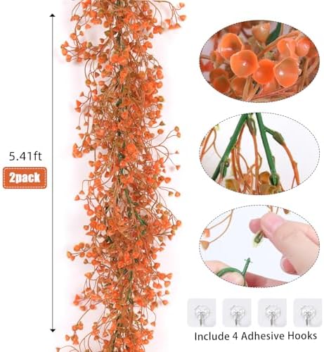 RECUTMS 2Pcs Artificial Wisteria Garlands 5.6Ft Orange Autumn Vines Plastic