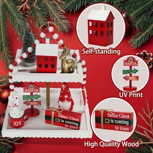 Christmas Decorations for Home Office 8 PCS Tiered Tray Decor Set