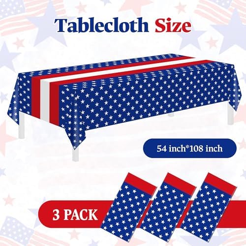 3 Pack Patriotic Tablecloths,Red White and Blue Tablecloth,Patriotic Decor