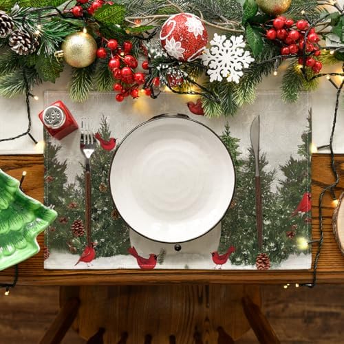 Artoid Mode Snowman Birds Trees Christmas Placemats Set of 6, 12x18 Inch Seasonal Grey Winter Holiday Table Mats for Party Kitchen Dining Decoration