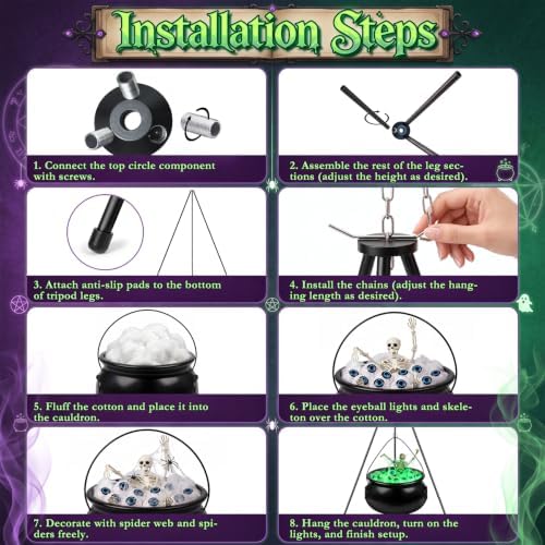 MEILIDY Halloween Decorations, Lighted Large Witches Cauldron with Tripod