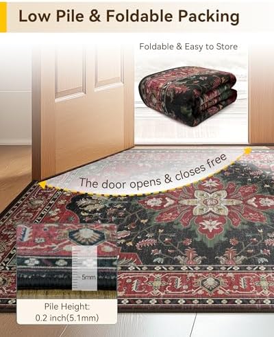 RELEANY Washable Area Rug, Small 2'6"x4', Red/Black