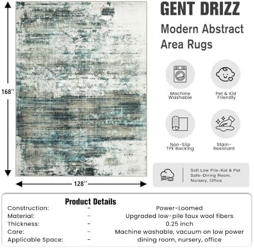 10x14 Area Rugs for Living Room: Washable Abstract Teal Green Carpet