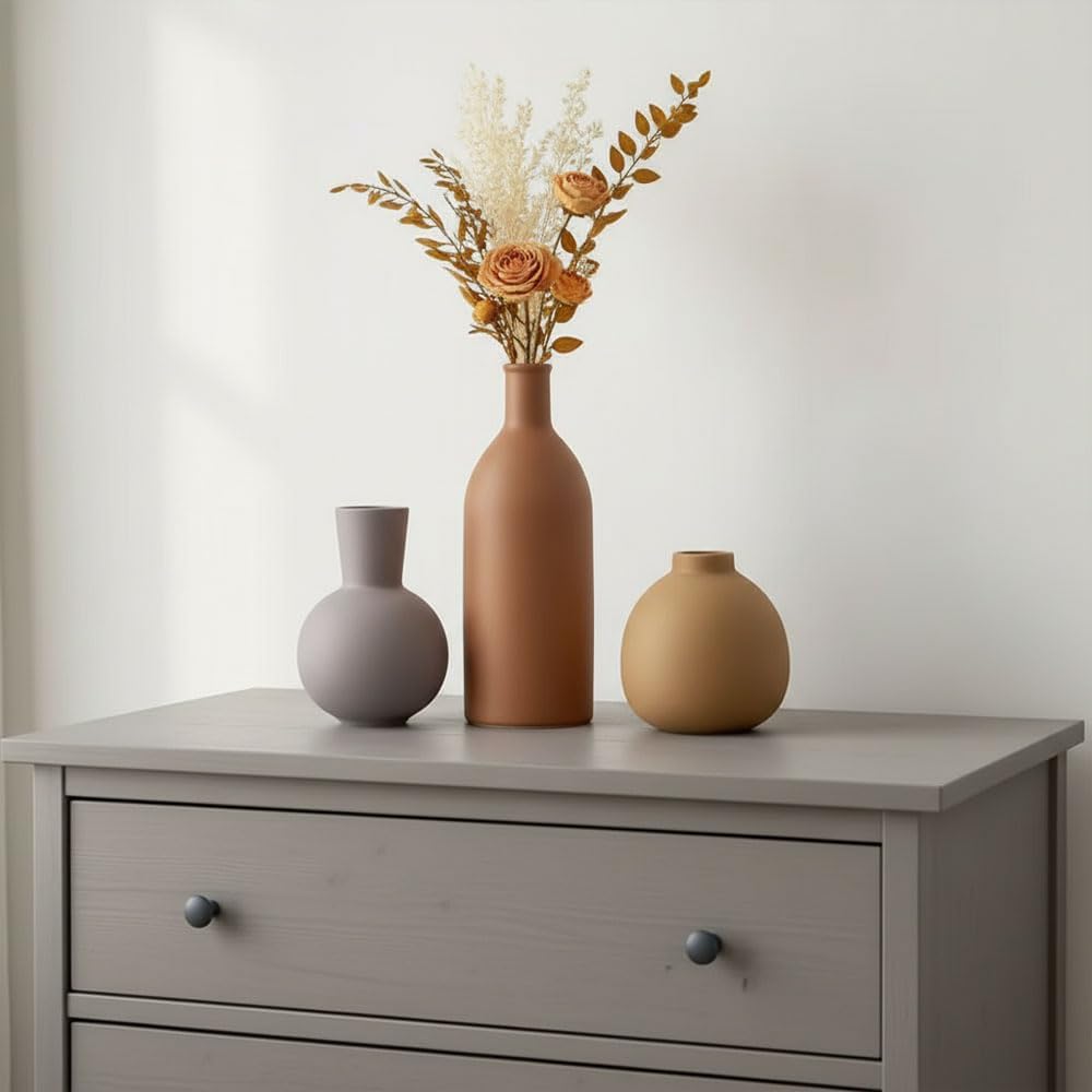 Ceramic Vase / Boho Aesthetic Flower Vases / Brown Mix / Set of 3