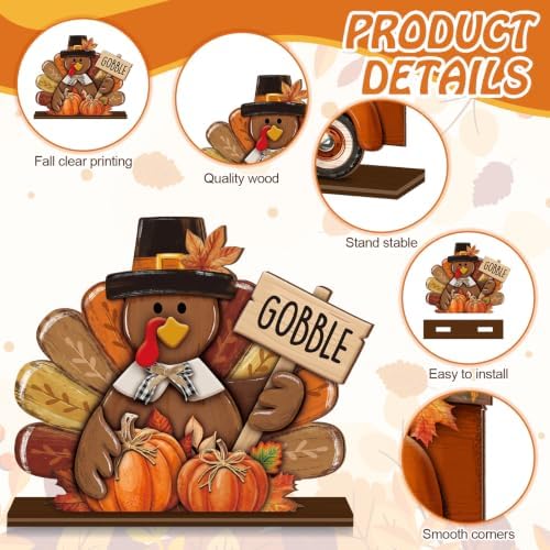Wenqik 6 Pcs Fall Wooden Table Decorations for Home, Thanksgiving Harvest