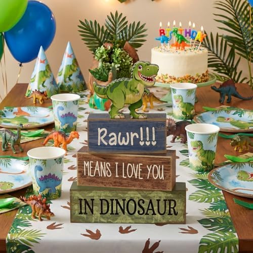 Lineshading 4 Pcs Dinosaur Table Decorations Wooden Dino Safari Party Decor