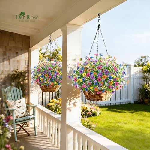 Der Rose 12Pcs Artificial Flowers for Outdoors, 8Pcs Silk Fake Flowers with 4Pcs Lifelike Butterfly Flowers, UV Resistant Faux Flowers for Outdoor Planters Window Boxes Patio Porch Garden Decoration