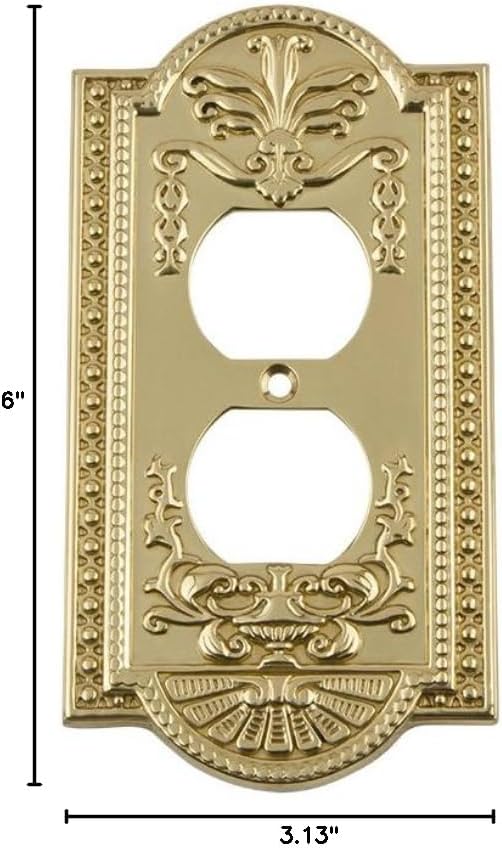 Nostalgic Warehouse 720076 Meadows Switch Plate with Outlet, Unlacquered Brass, 1 Count (Pack of 1)