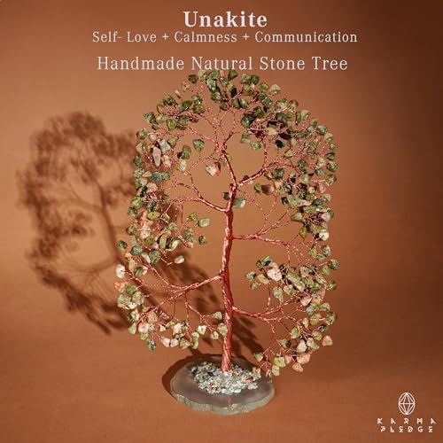 Crystal Tree of Life Birthday Gifts for Women, Men, Frineds, Handmade Unakite Chakra Tree for Home, Room, Office Decor
